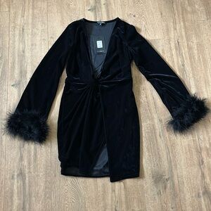 FashionaNova Velvet Deep V-Neck Black Dress